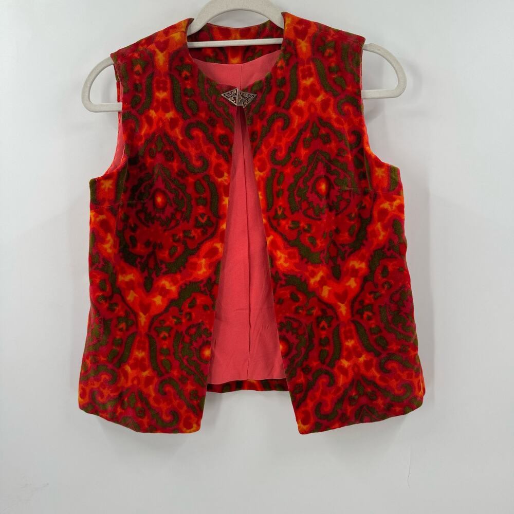 Vintage 60s Velvet Handmade pink and green vest